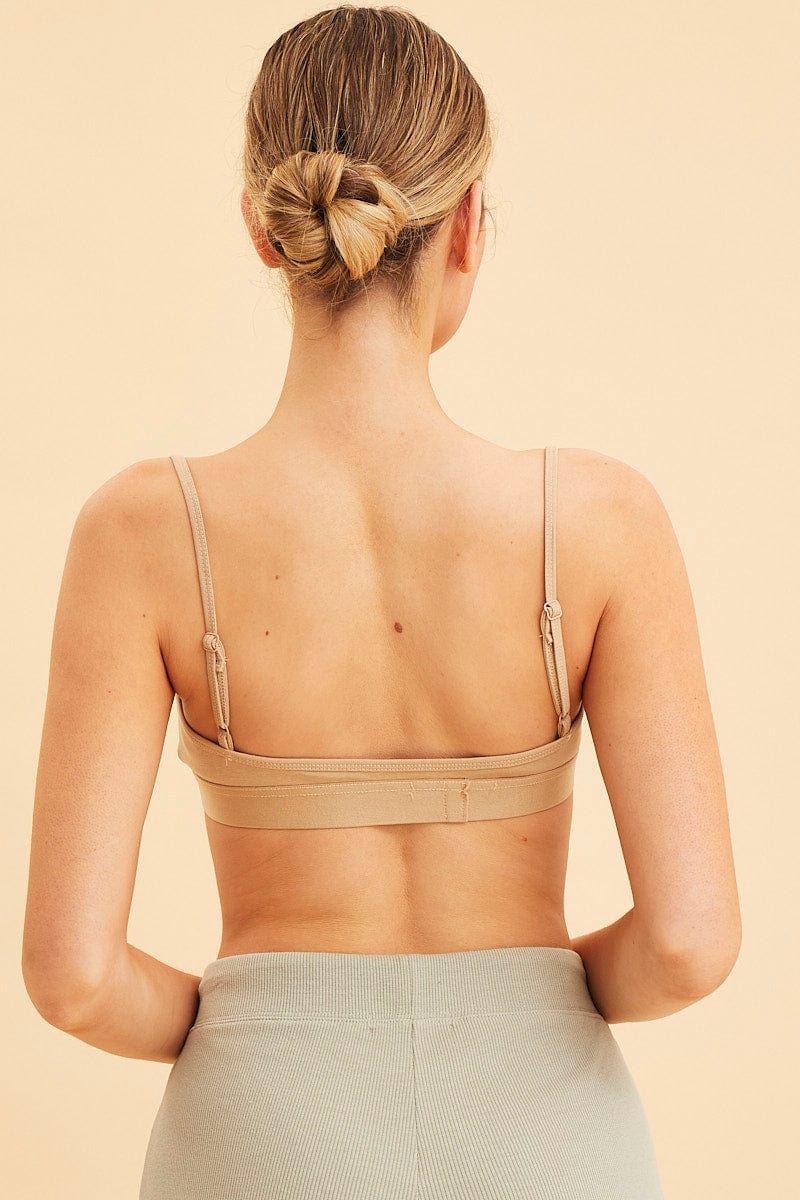 Beige Triangle Bralette Cotton Stretch Seam Detail