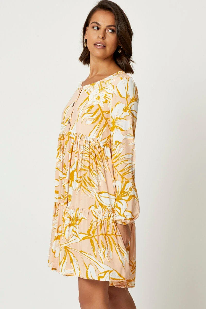 Print Button Front Dress