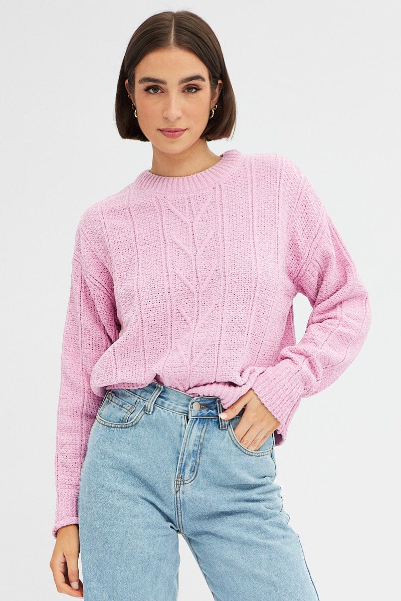 Pink Knit Top Long Sleeve Crop Turtleneck