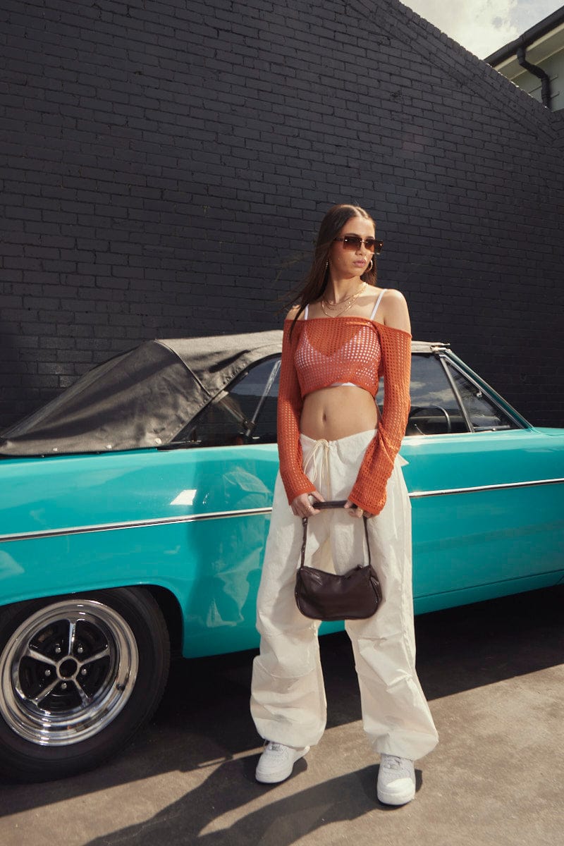 White Cargo Pants Low Rise