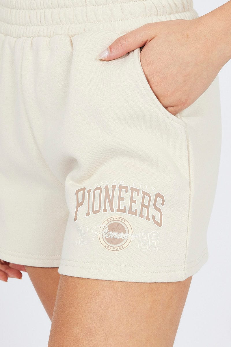 Beige Track Shorts High Rise