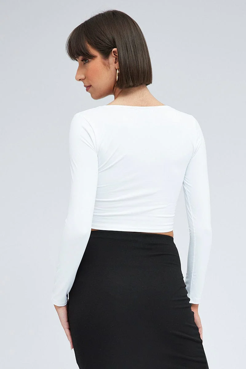 White Top Long Sleeve Square Neck
