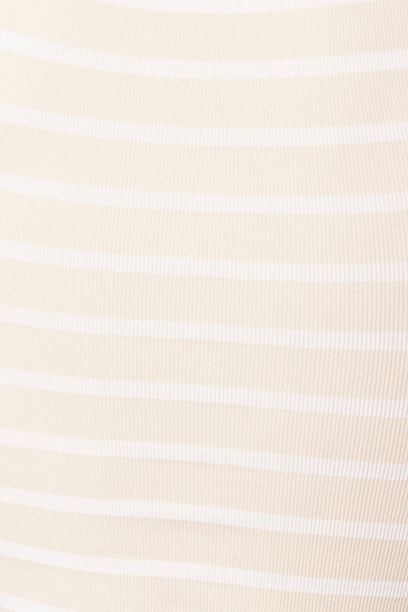 Beige Stripe Tank Top Crew Neck Seamless