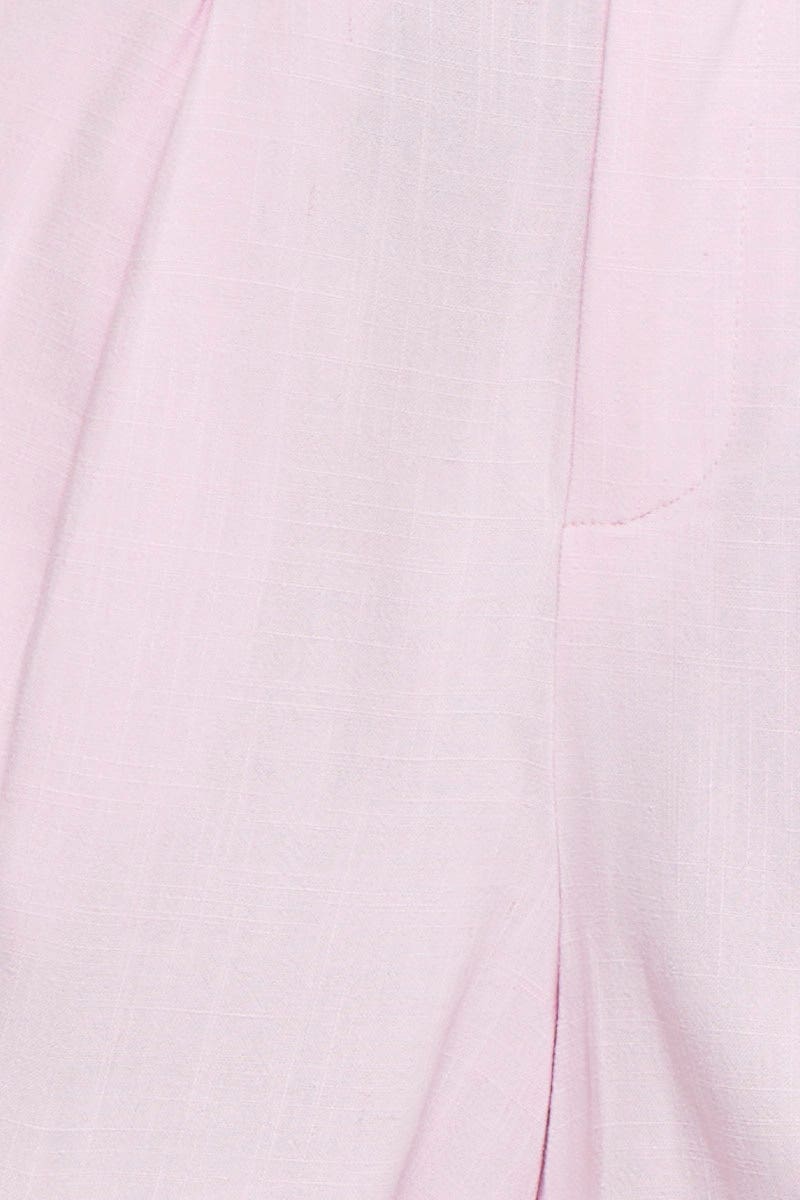 Pink Mini Shorts High Rise Linen Blend