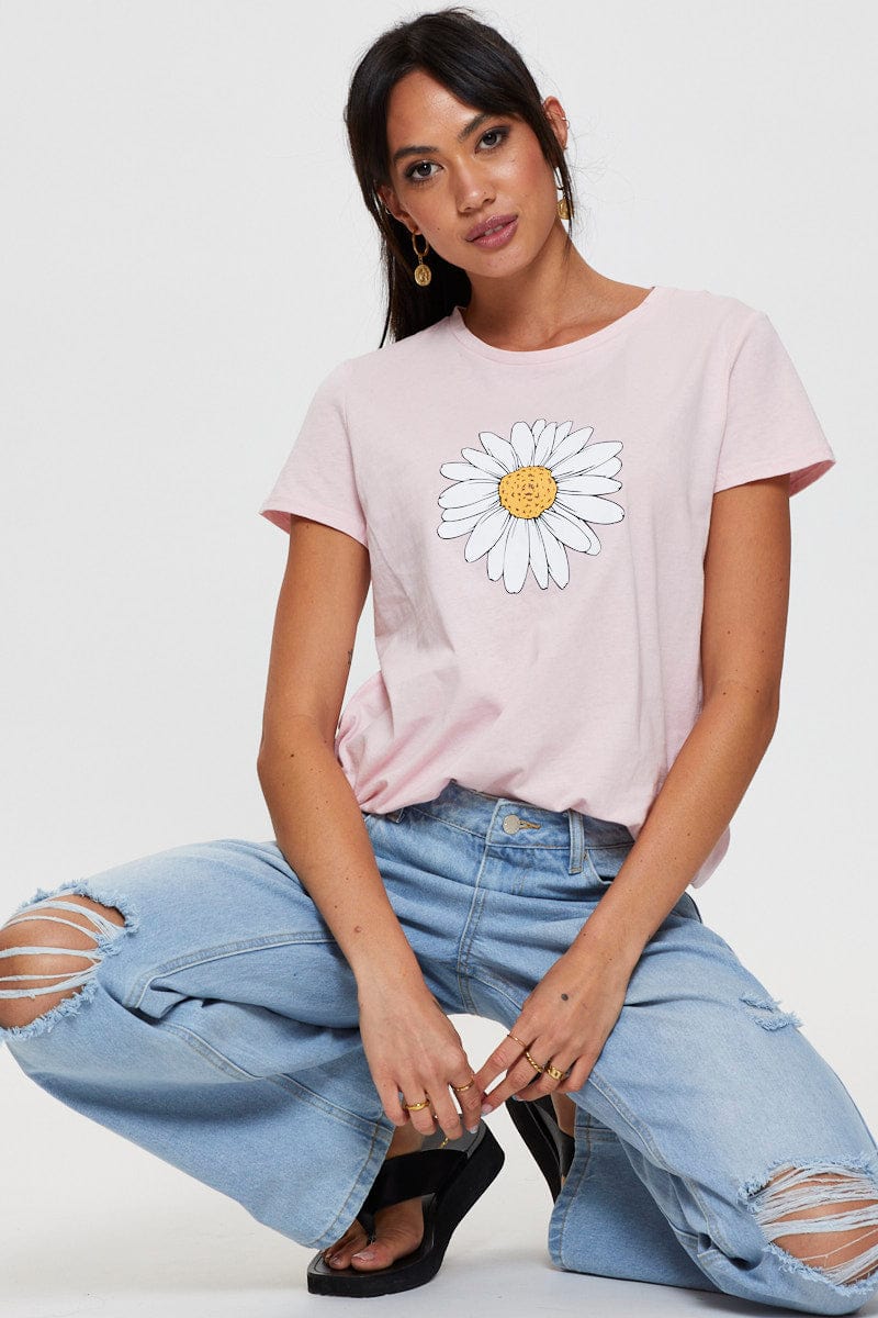 Pink Graphic T Shirt Short Sleeve