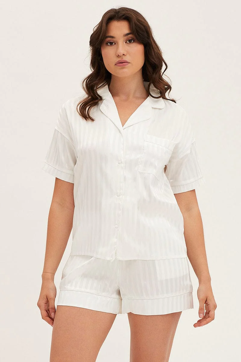 Stripe Satin Short Sleeve Top & Short Pj Set