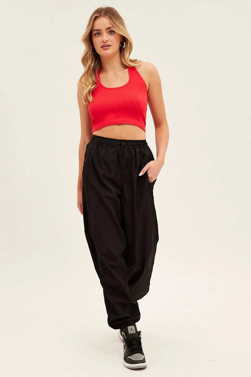 Red Halter Top Round Neck Seamless