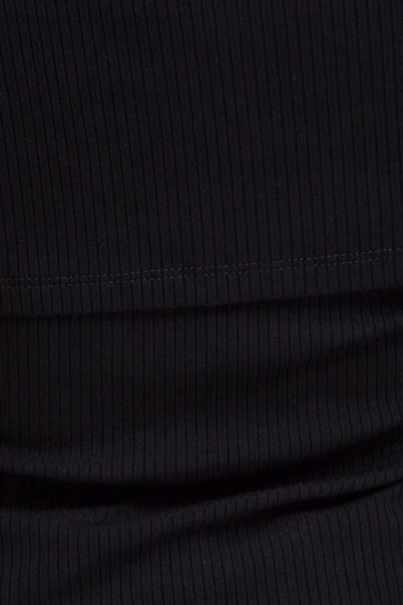Black Top One Shoulder Long Sleeve Rib