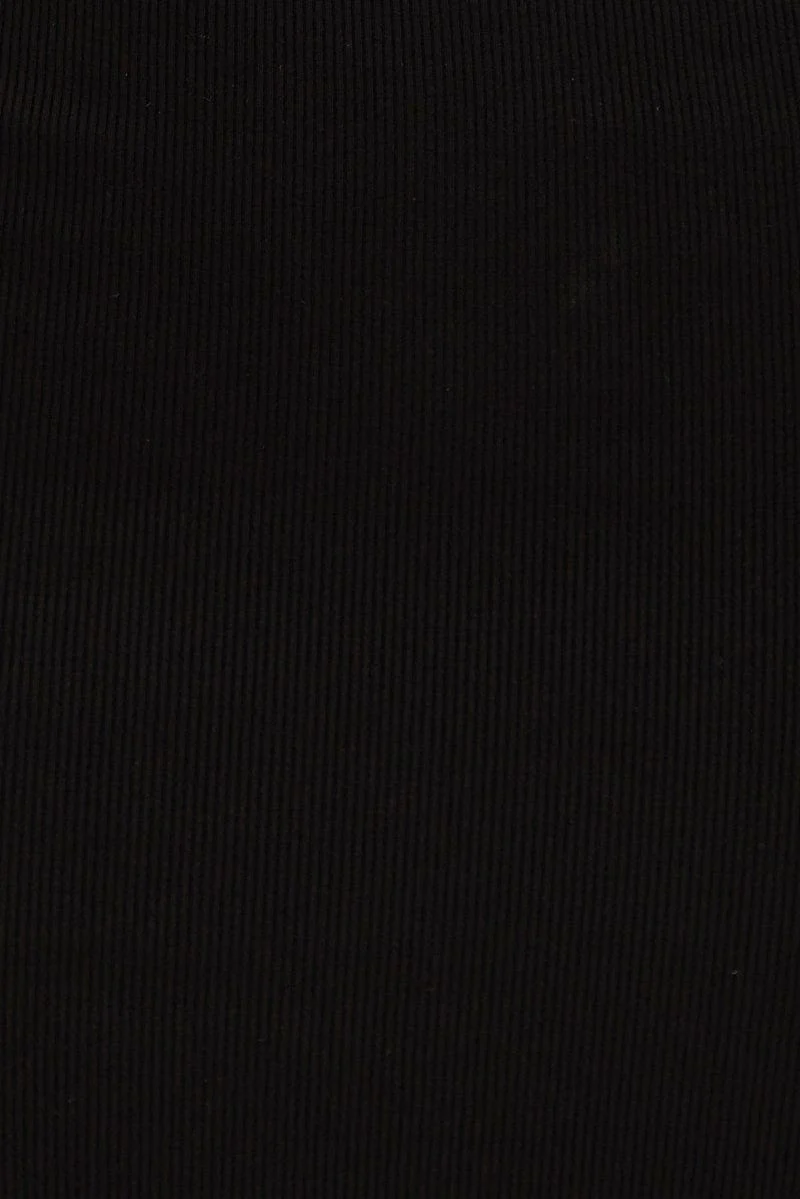 Black Bodycon Dress Rib Twist Front Cut Out Short Sleeve