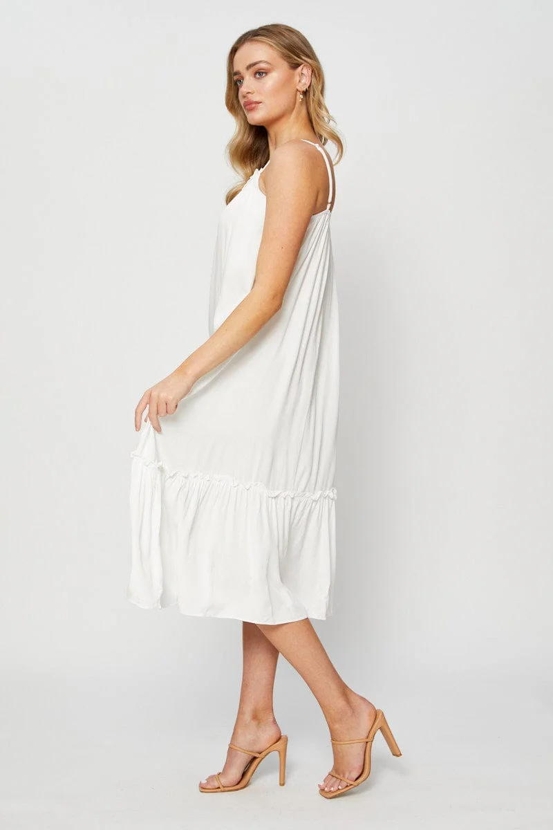 White A Line Dress Sleeveless Midi