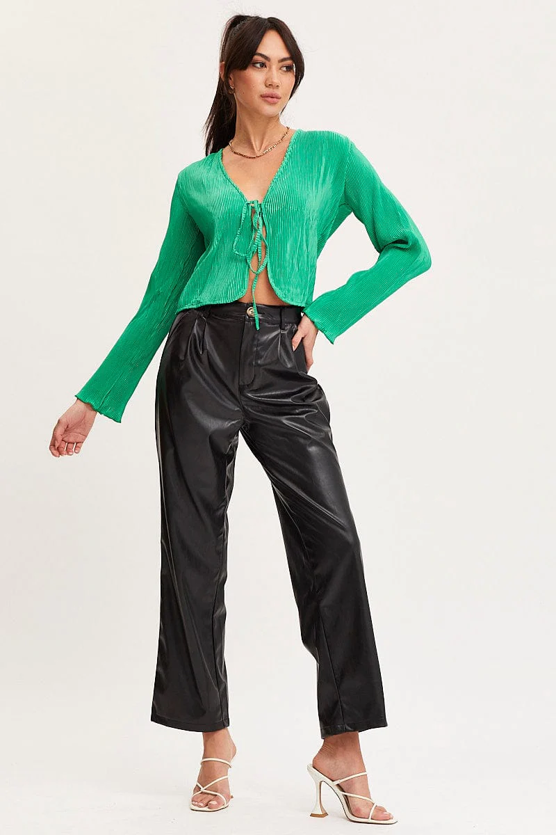 Green Tie Up Top Long Sleeve