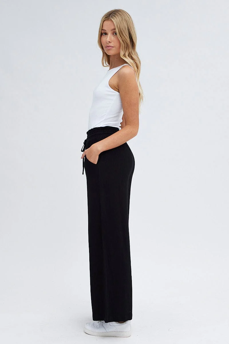 Black Wide Leg Pants High Rise