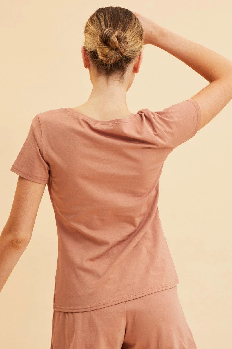 Orange V Neck T-Shirt Cotton Regular Fit Cotton