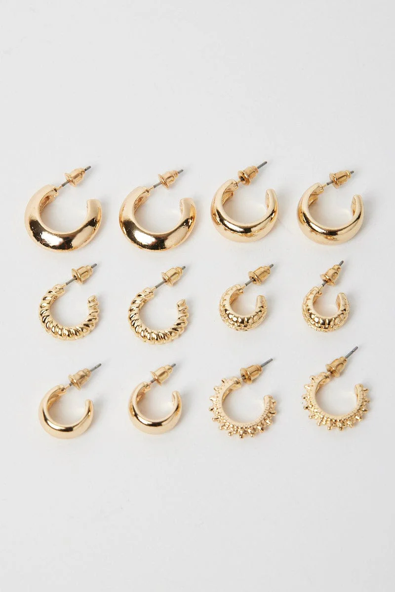 Gold 6 Pack Hoop Earrings