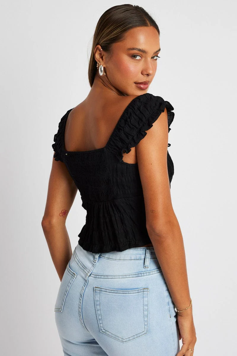 Black Puff Sleeve Top Short Sleeve