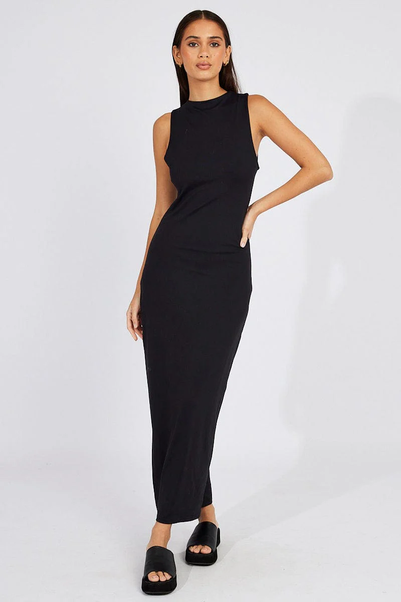 Black Supersoft Bodycon Dress Maxi