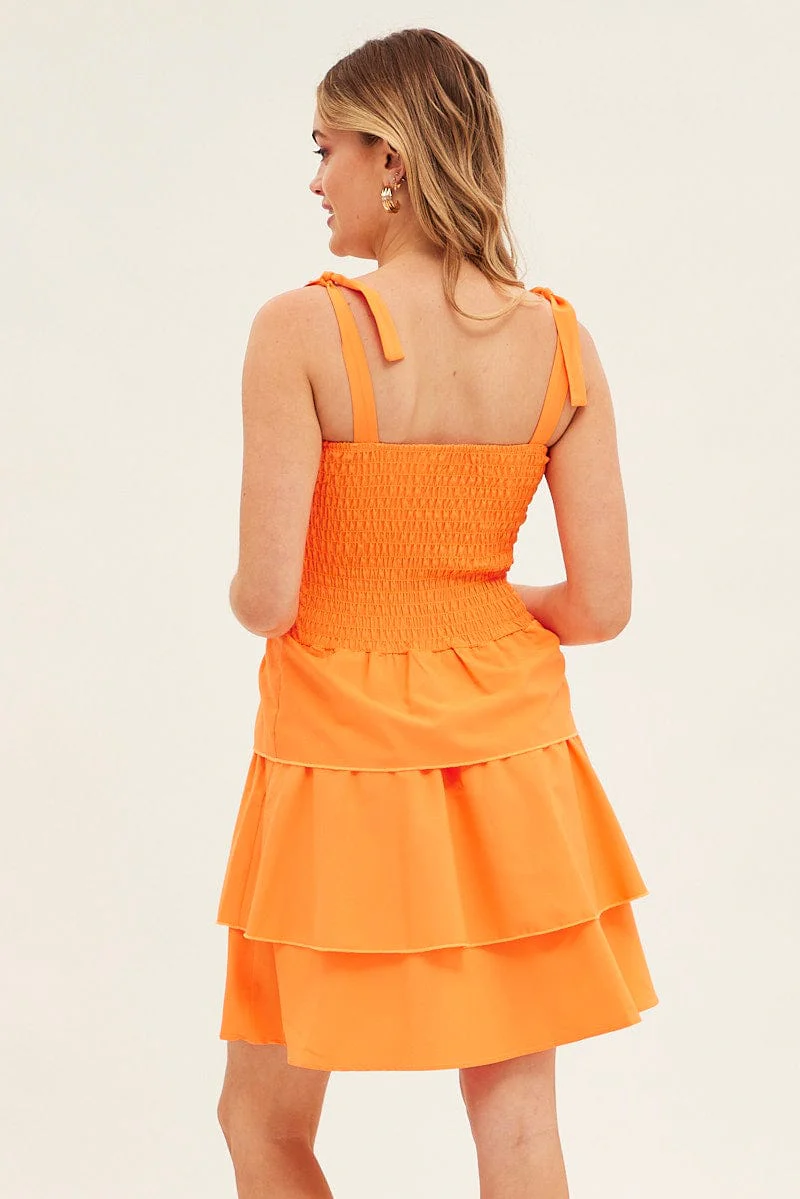 Orange Tie Shoulder Skater Dress