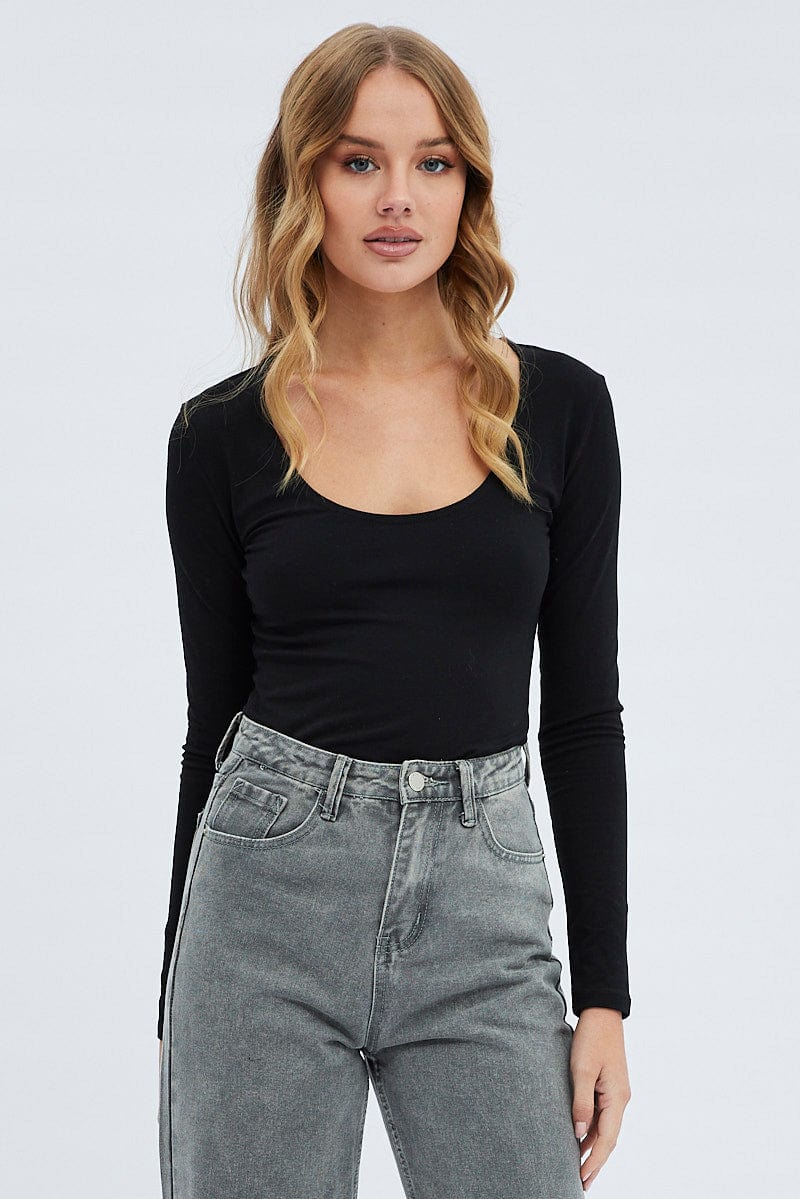 Black Top Long Sleeve Scoop Neck