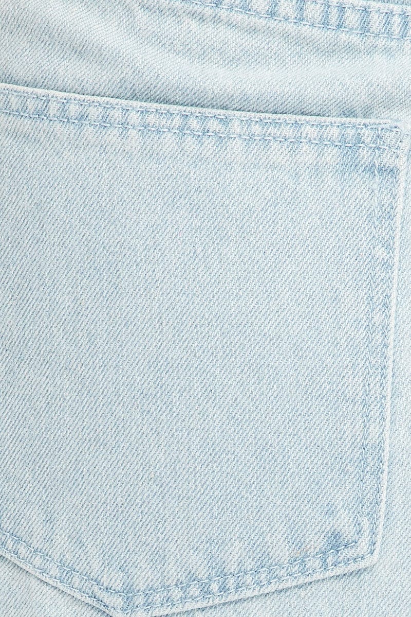 Blue Denim Knee Length Denim Shorts Relaxed