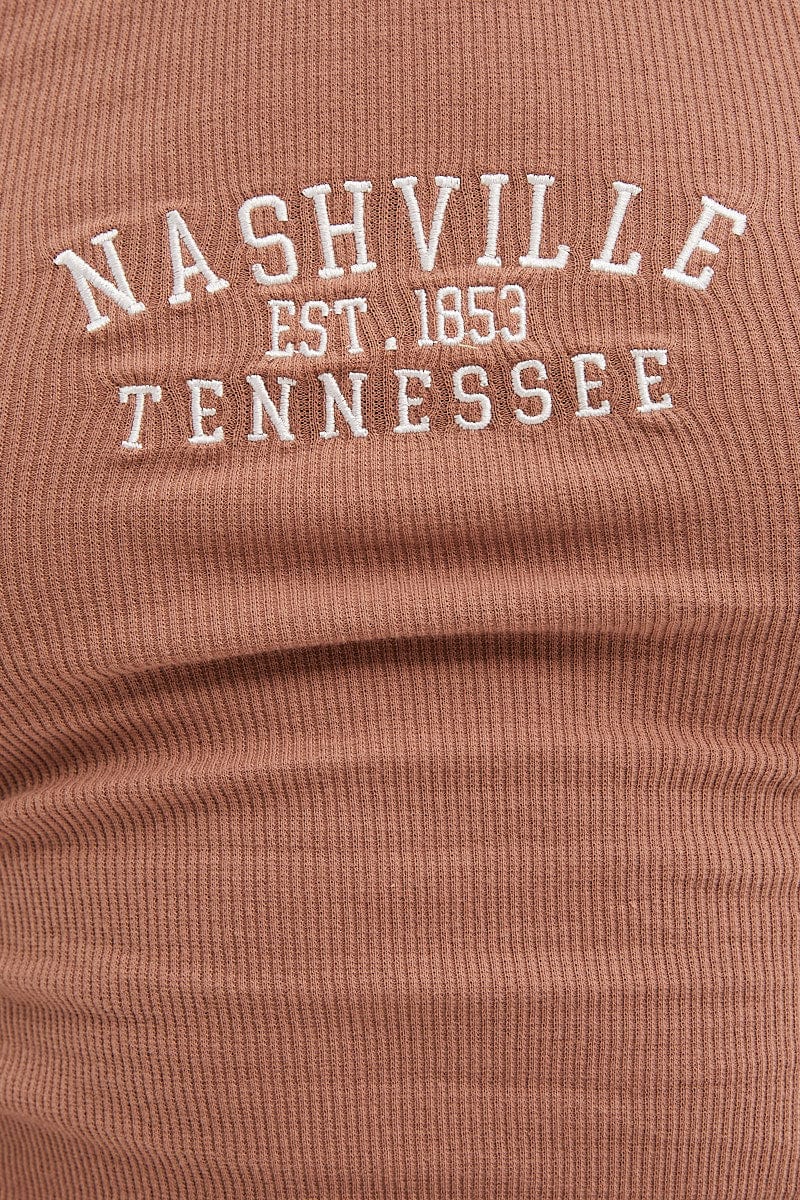 Brown Nashville Embroidered Crop Singlet Top