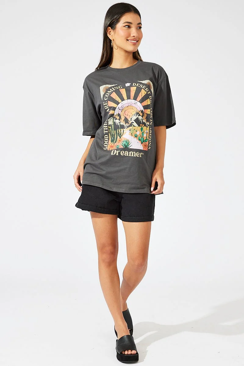 Grey Graphic Tee Short Sleeve