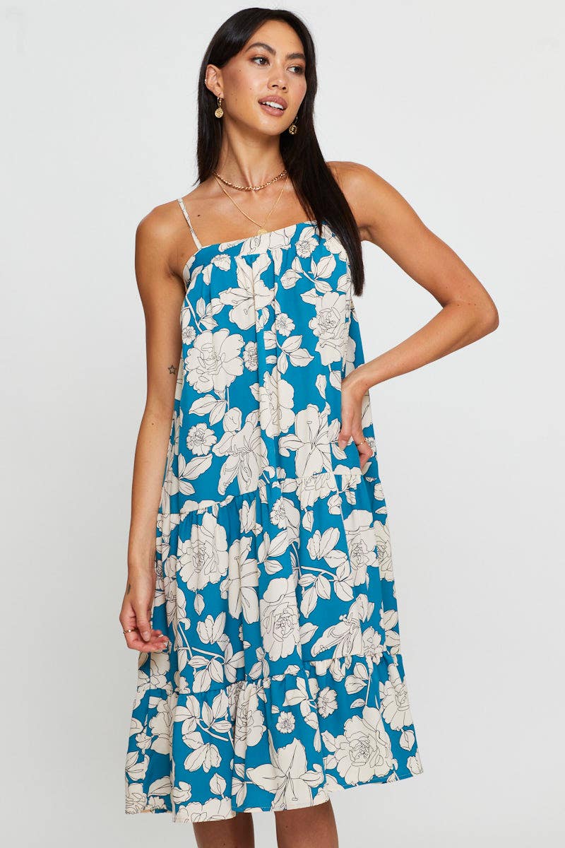 Print A Line Dress Midi