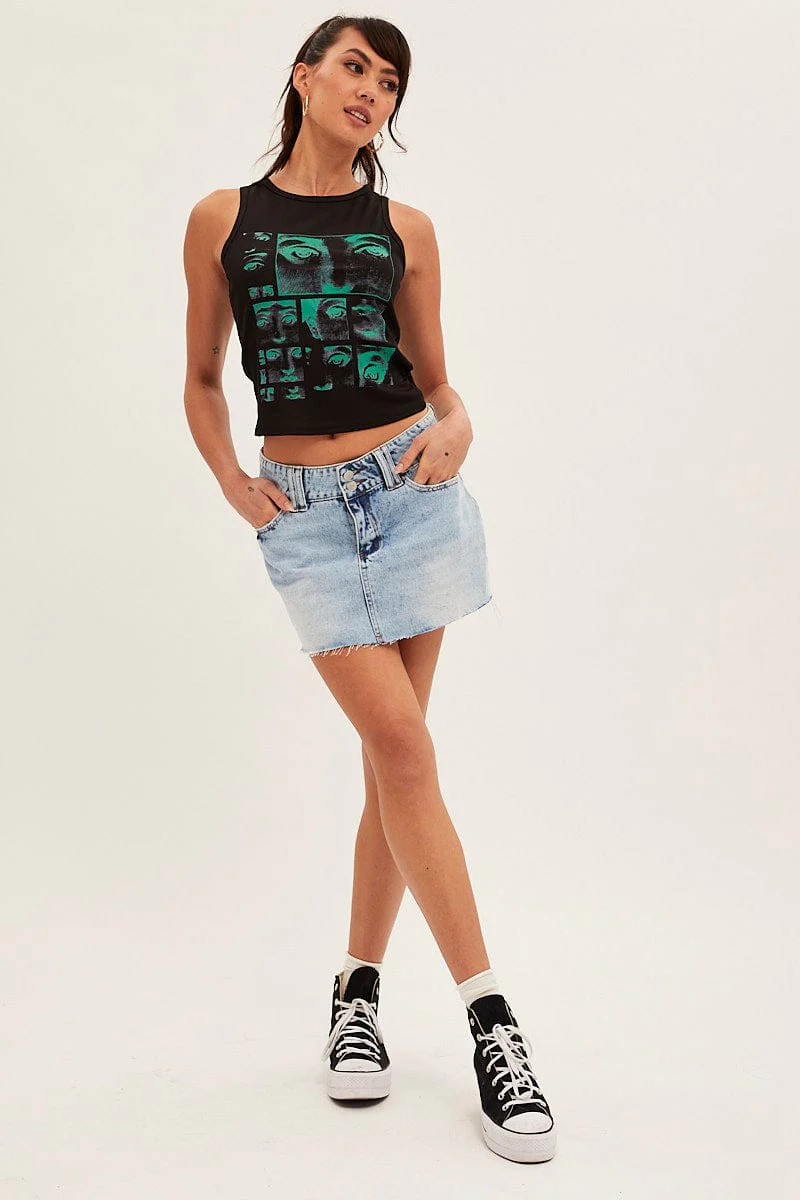 Black Graphic Crop Top