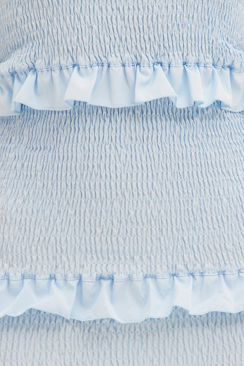 Blue Shirred Bodycon Dress