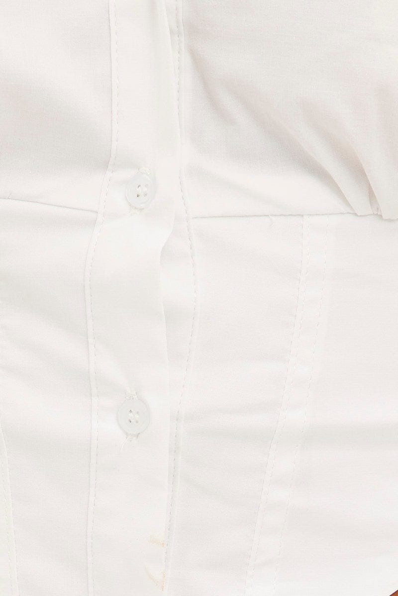 White Crop Shirt Long Sleeve Collared Corset Detail
