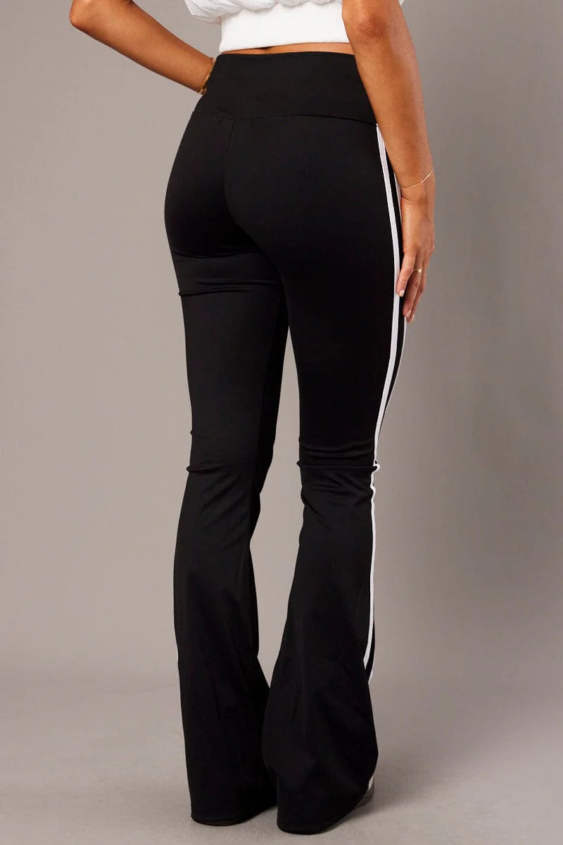 Black Flare Yoga Pants Side Stripe