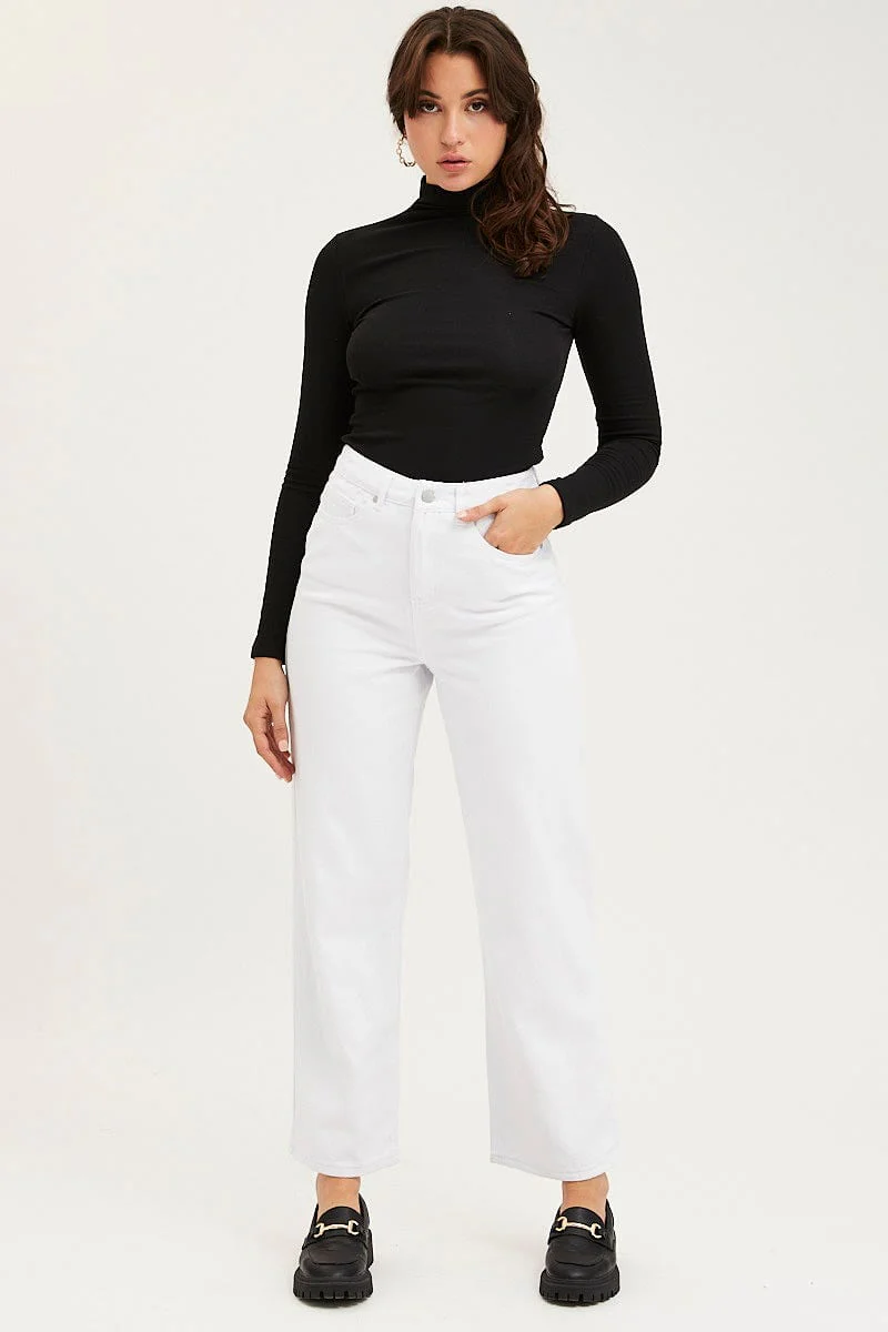 White Wide Leg Denim Jeans High Rise
