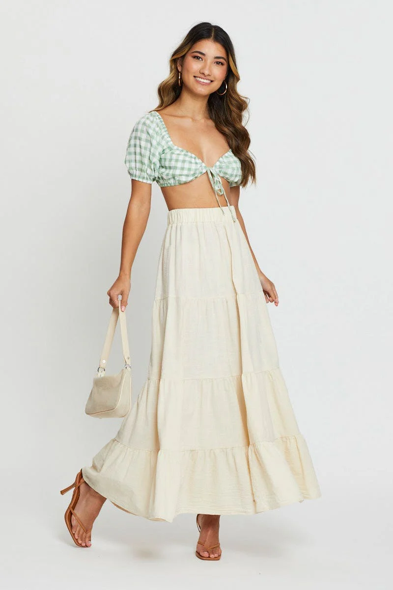 Check Crop Top Short Sleeve Tie Up