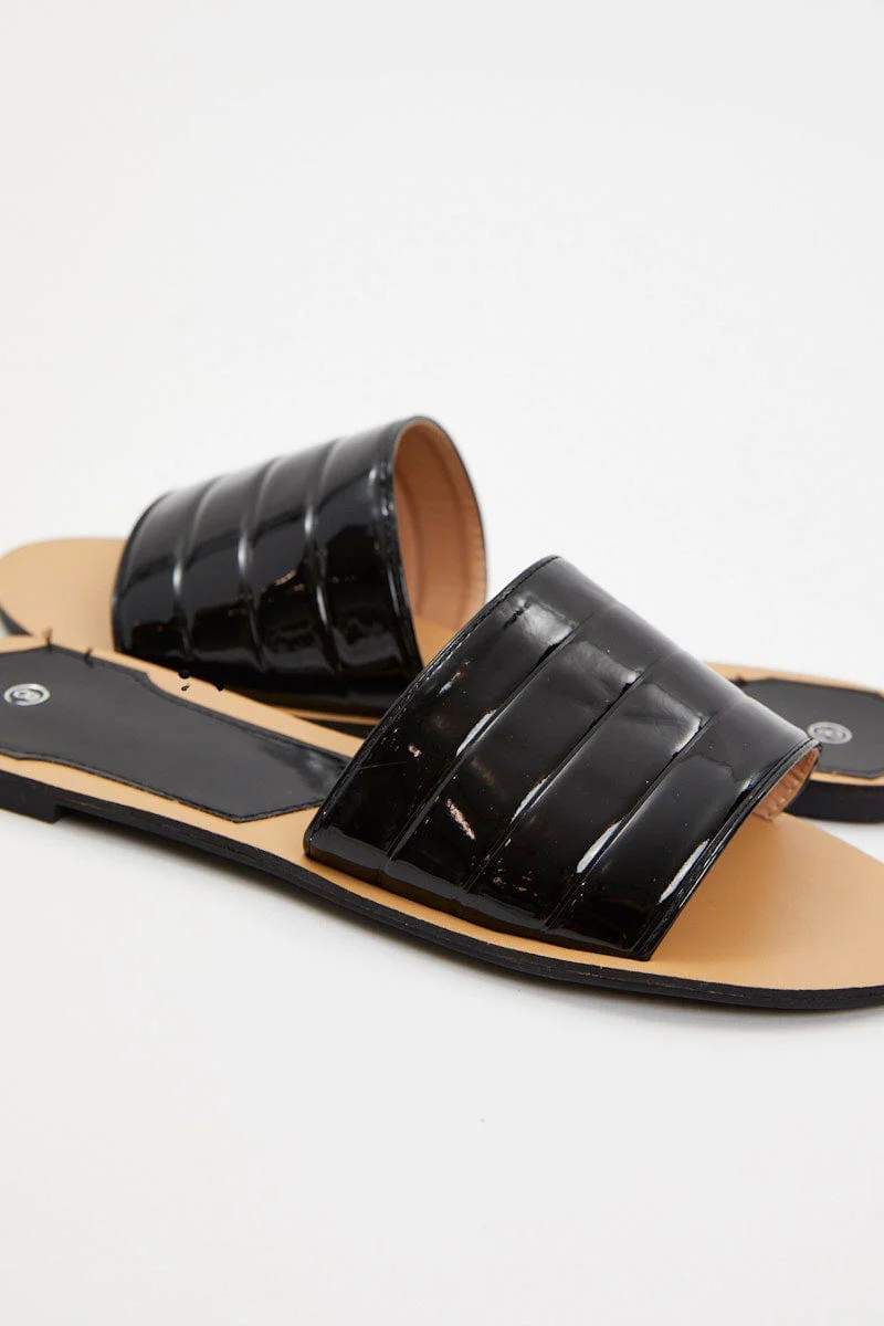 Black Flat Slides