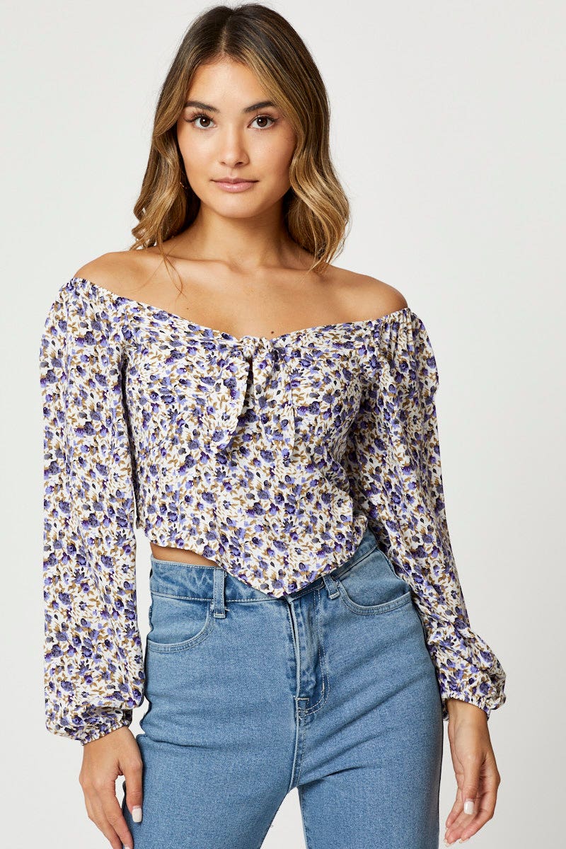 Print Tie Front Scarf Hem Top