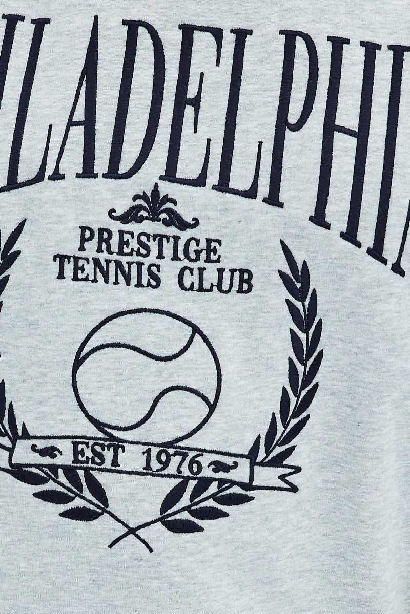 Grey Embroidered Sweater With Collar Varsity Sweat