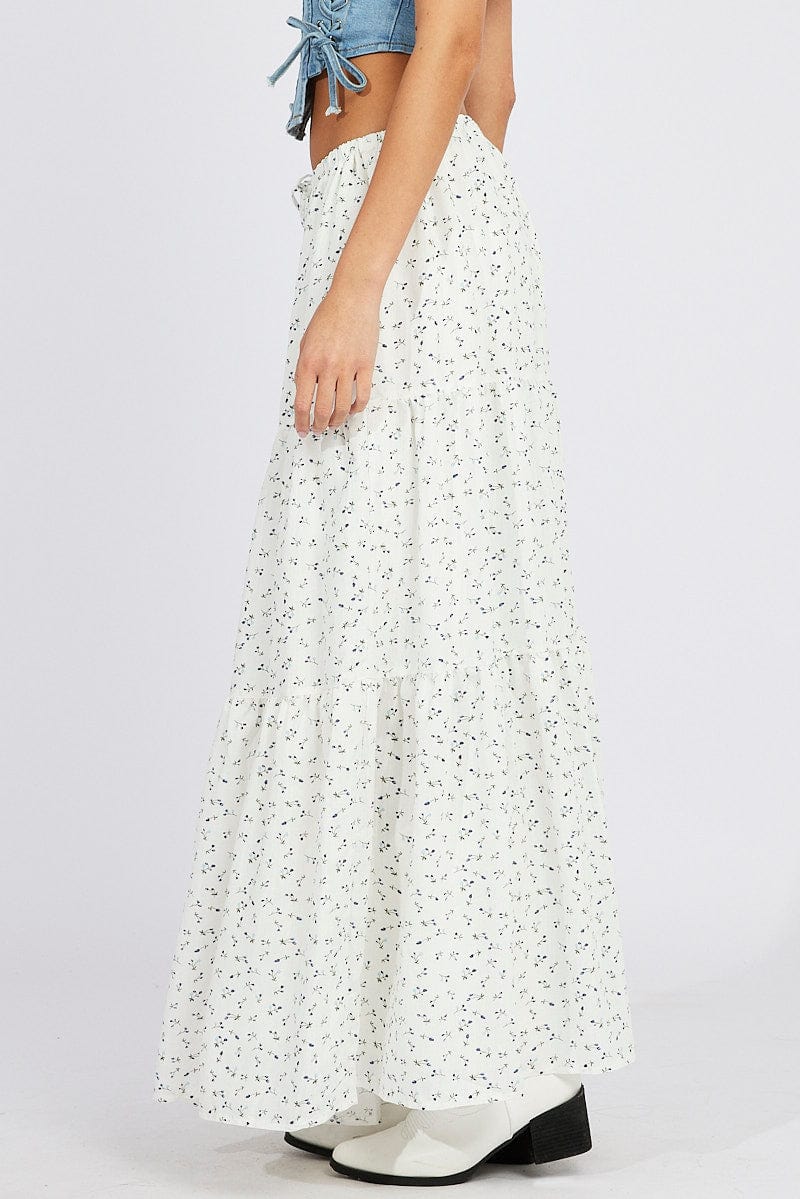 White Ditsy Maxi Skirt Elasticated Waist