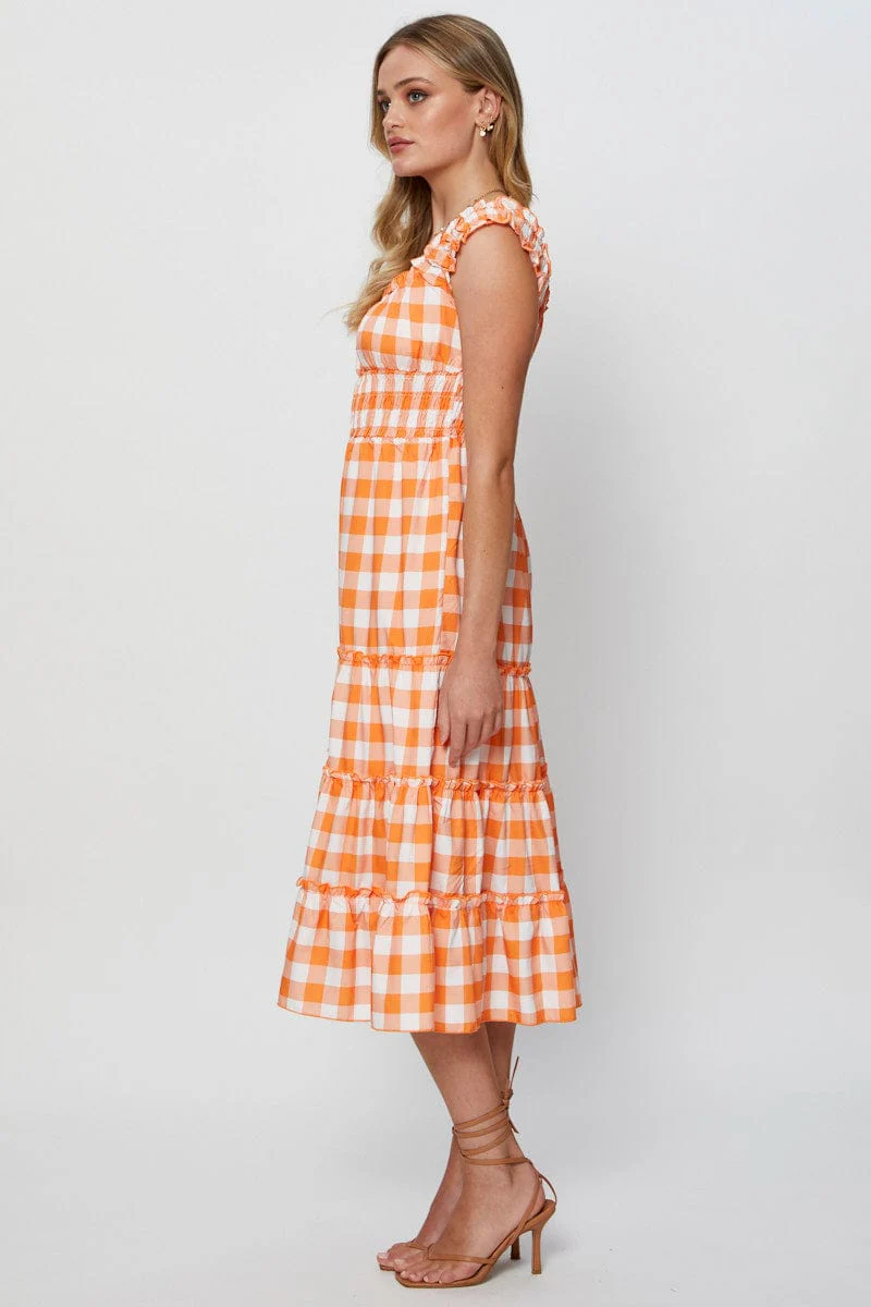 Check A Line Dress Sleeveless Midi