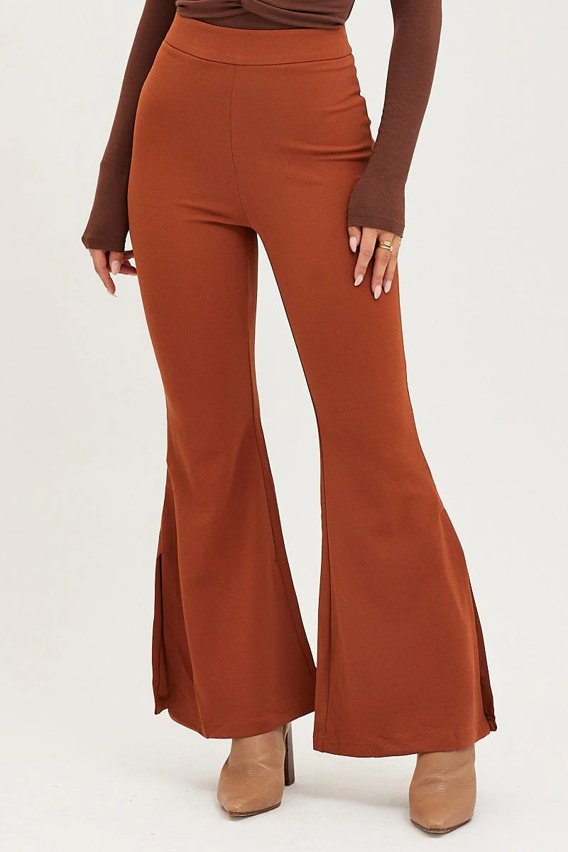 Brown Flare Pants High Rise