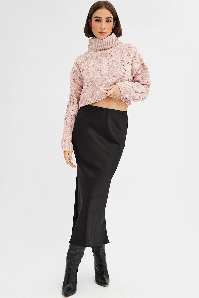 Pink Knit Top Long Sleeve Crop Turtleneck