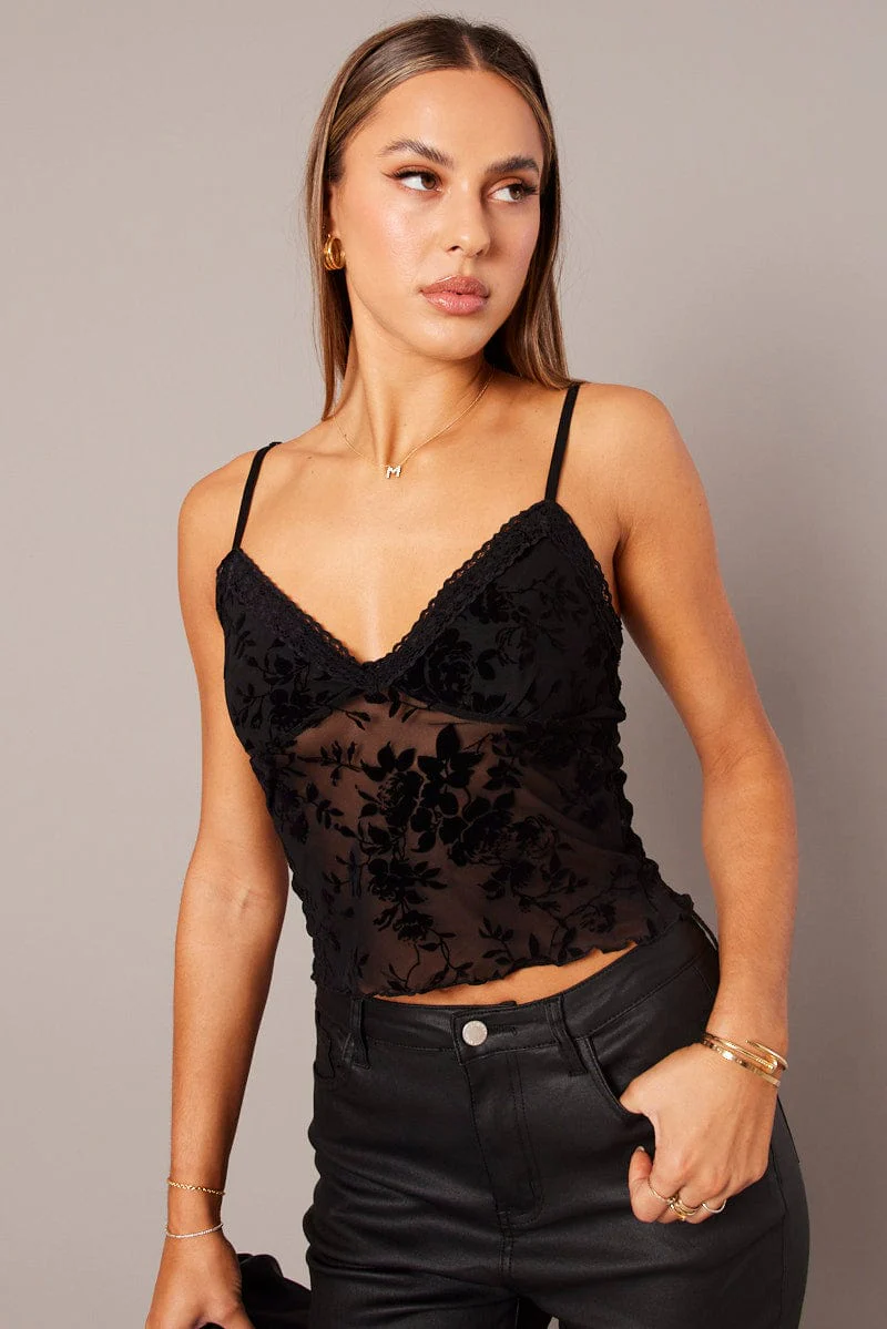 Black Burnout Singlet Top