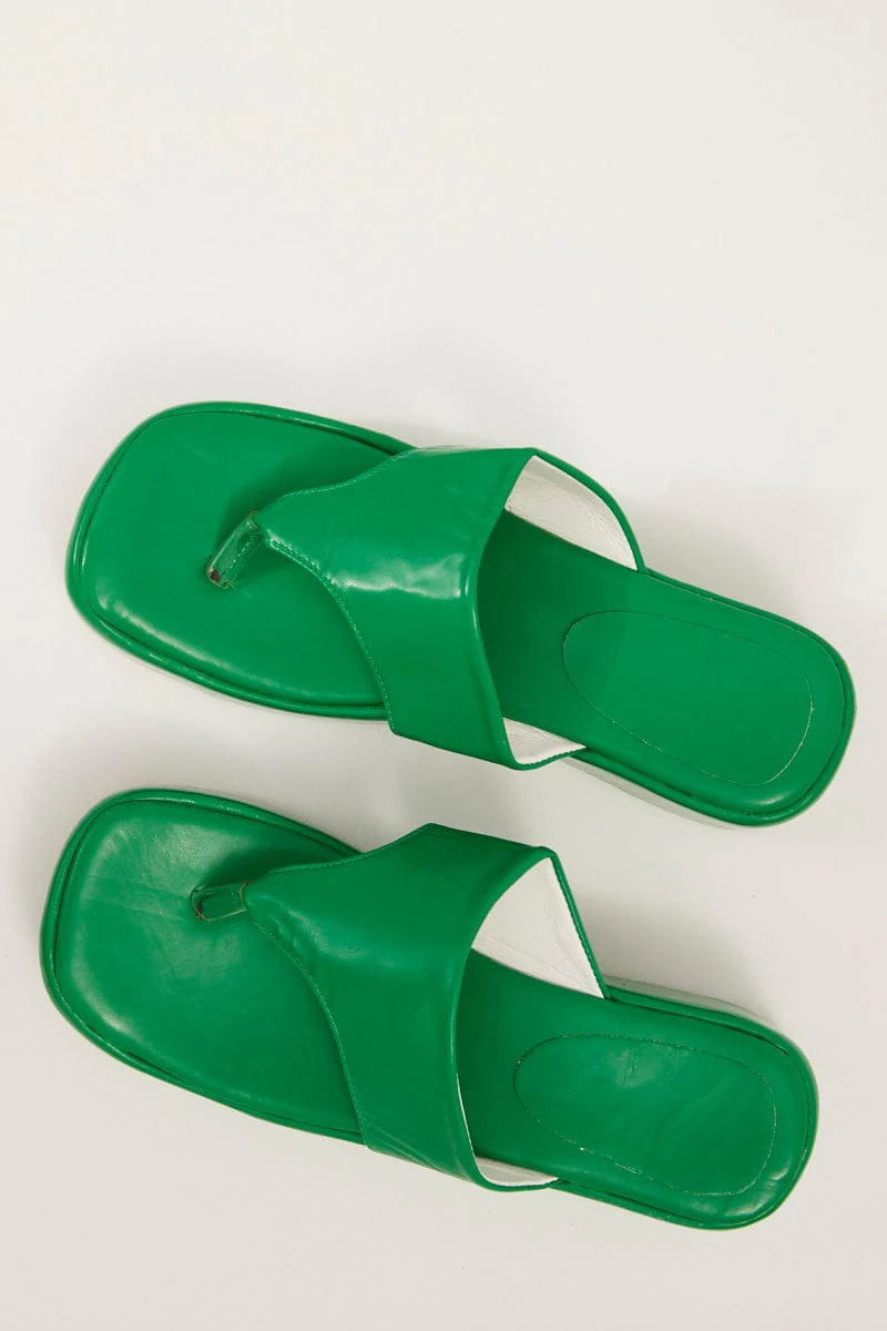 Green Toe Post Thong Wedge Sandals