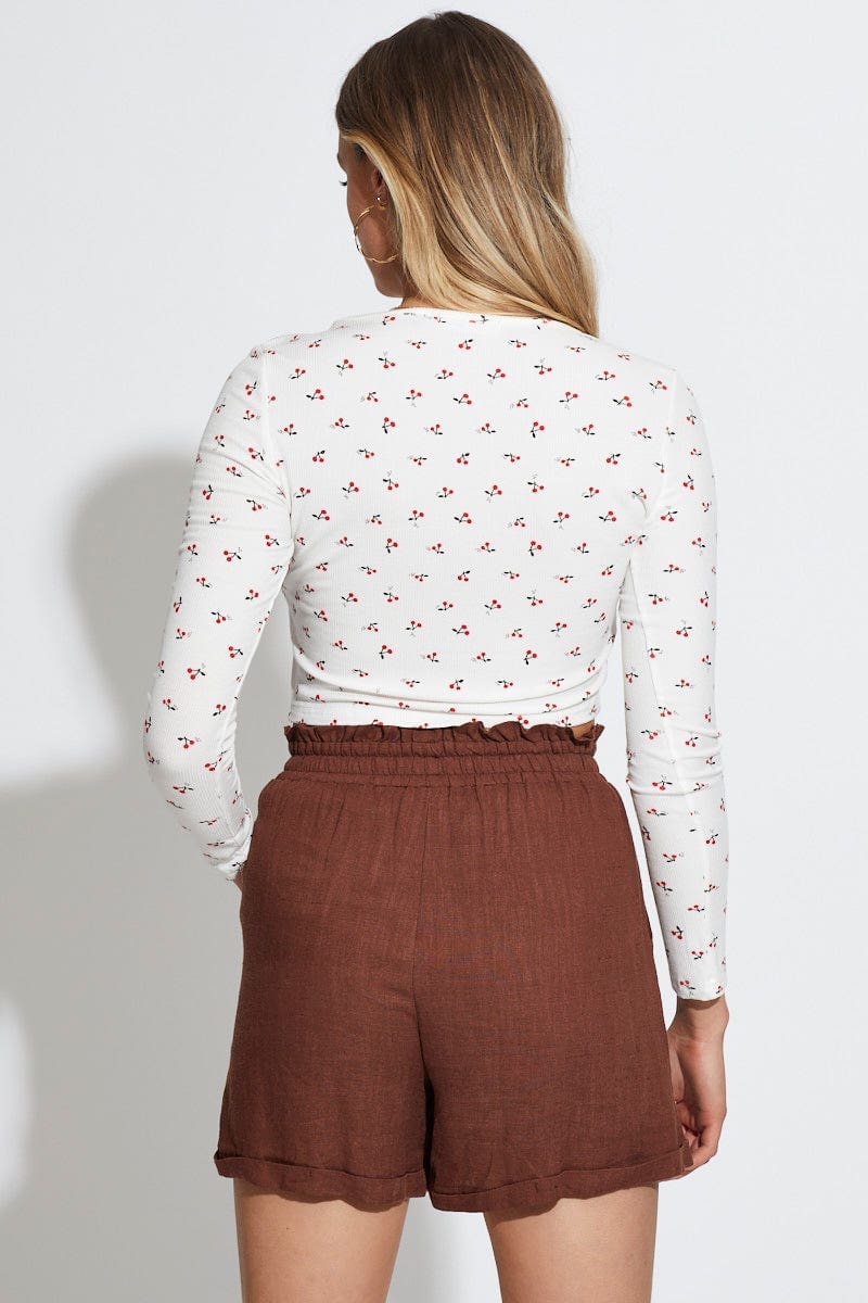 Print Crop Top Long Sleeve