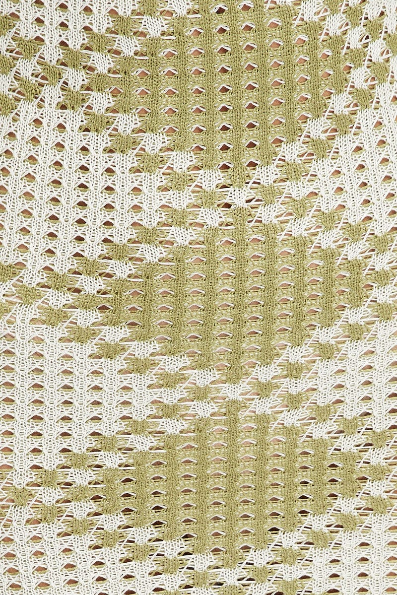 Green Check Knit Dress Midi