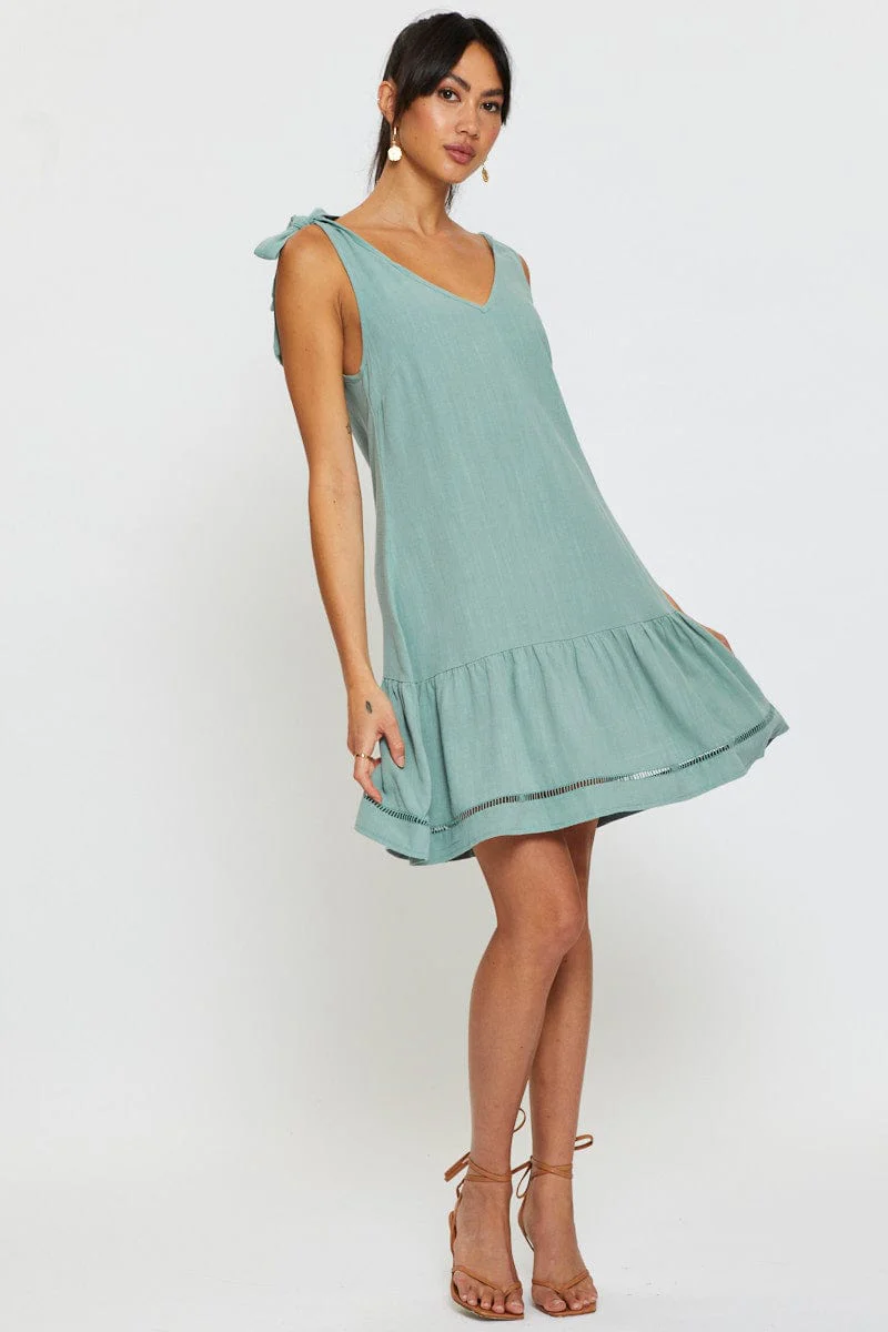 Green Mini Dress V Neck