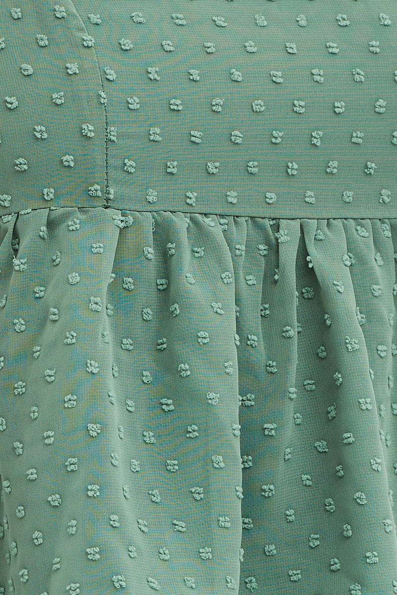 Green Puff Sleeve Peplum Top