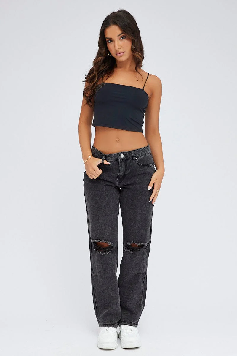 Black Baggy Jeans Low Rise