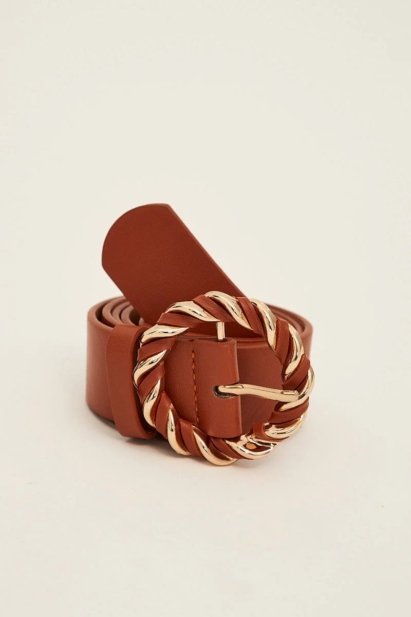 Beige Circular Buckle Belt