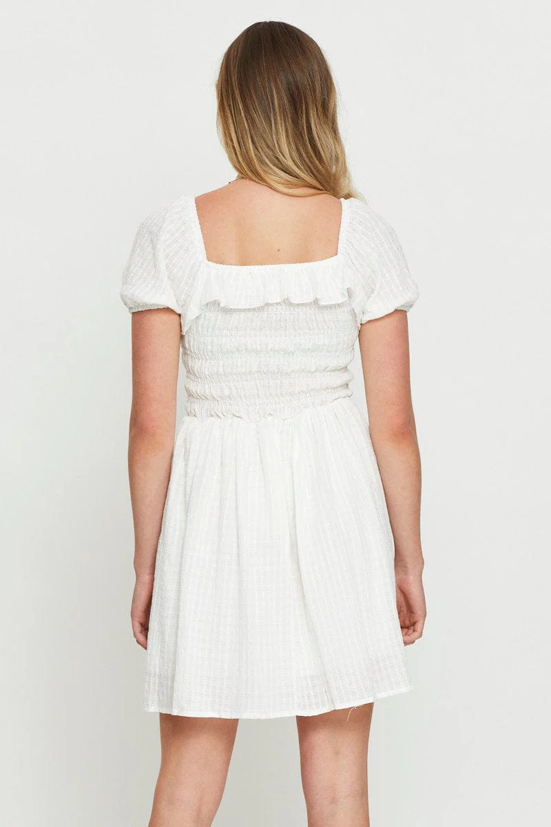 White Mini Dress Ruffle Skater
