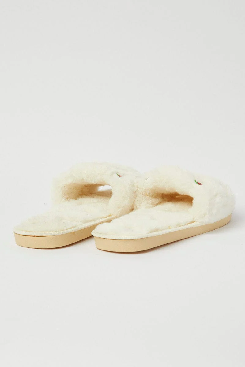 White Faux Fur Slippers