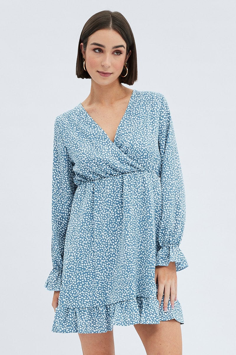 Geo Print Ruffle Skater Dress